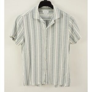 Porter & Ash Retro Open Collar Linen Blend Camp Shirt Men's Small Blue Striped